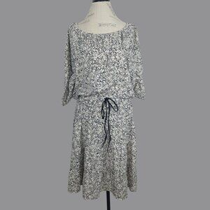 Ann Taylor Loft Black White Dress Medium Flowy Chiffon